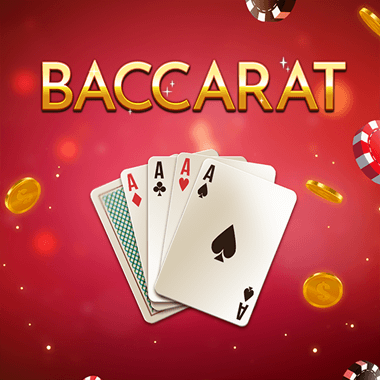 Baccarat game with four aces and casino chips on a red background